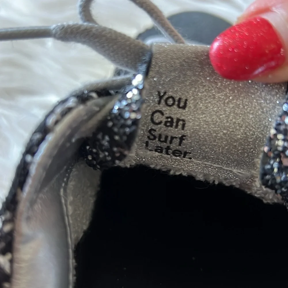 You Can Surf Later Women’s P448 Charcoal Gray Suede/Tweed Sneaker Size EU 38